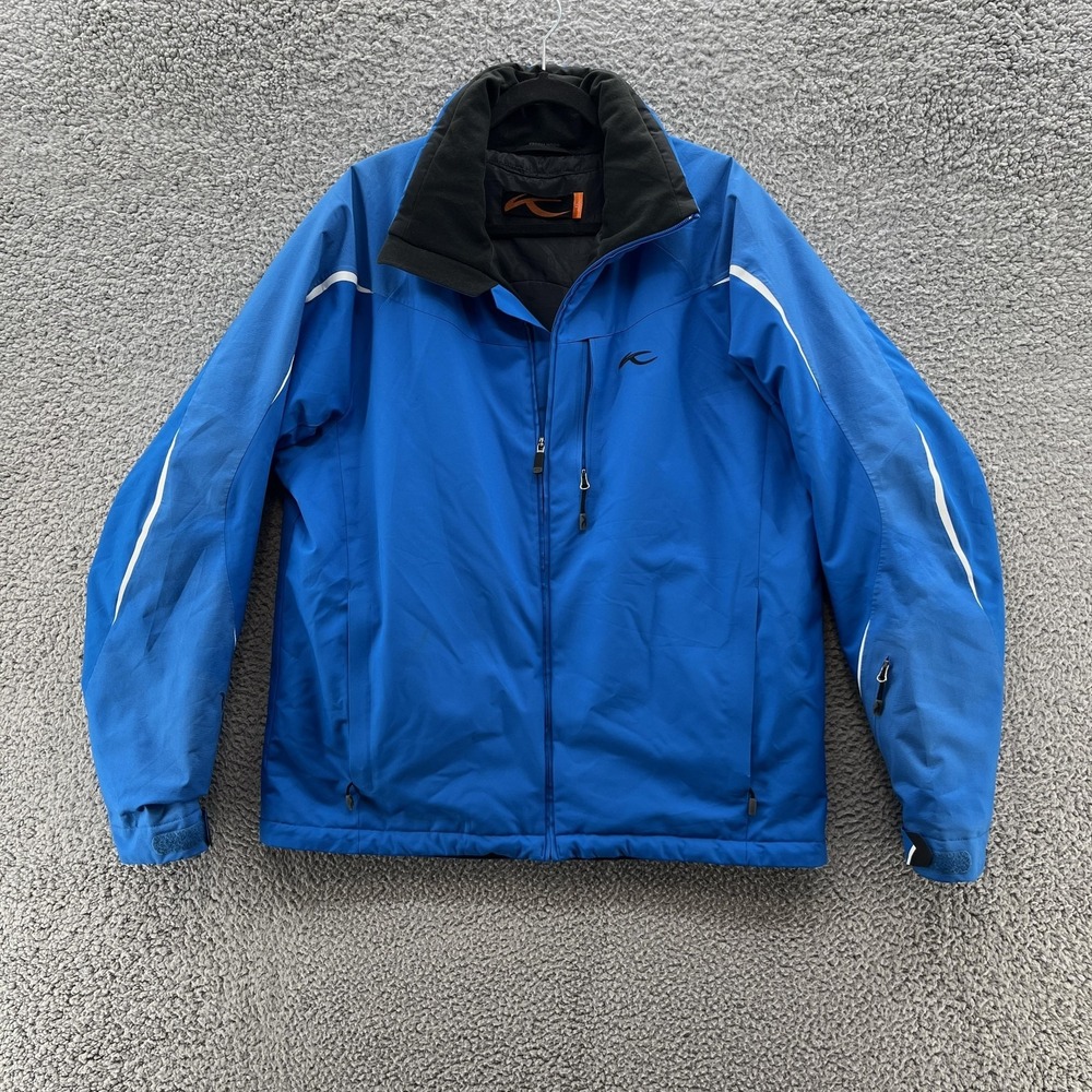 KJUS Ski Jacket Mens Large Blue Dermizax EV Thinsulate Hooded Waterproof Snow
